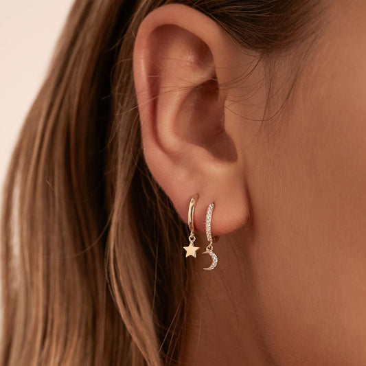 0.05 TCW Round Lab Grown Diamond Crescent Drop Hoop Earrings 2