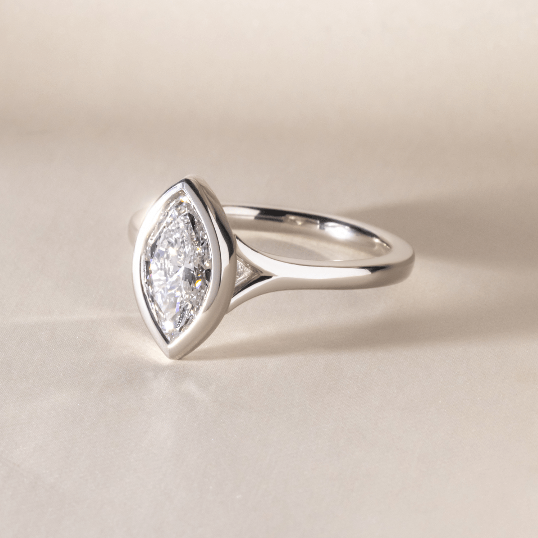Solitaire Bezel & Split Shank-Marquise Lab Grown Diamond Engagement Ring