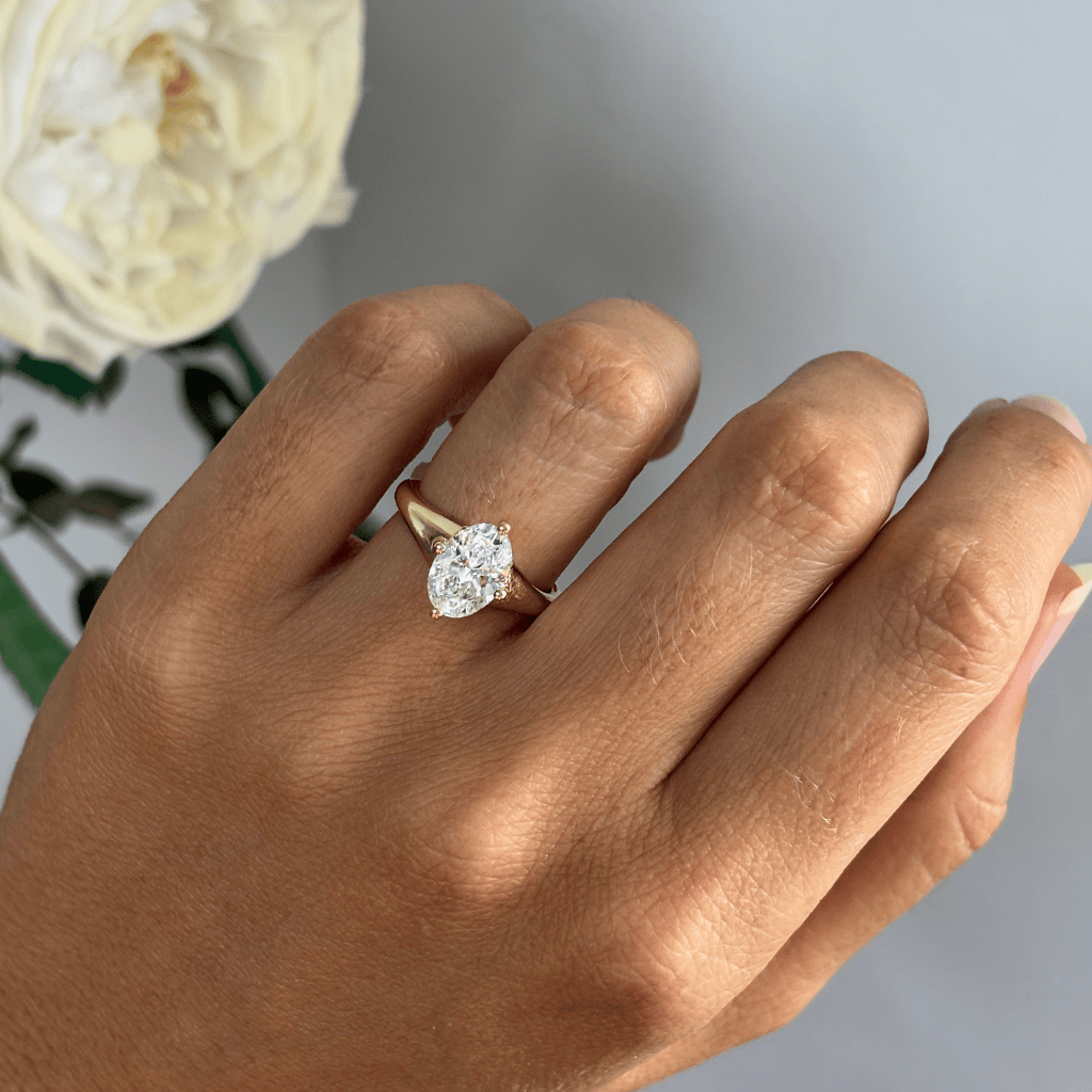 Solitaire & Thick Gold Band-Oval Lab Grown Diamond Engagement Ring