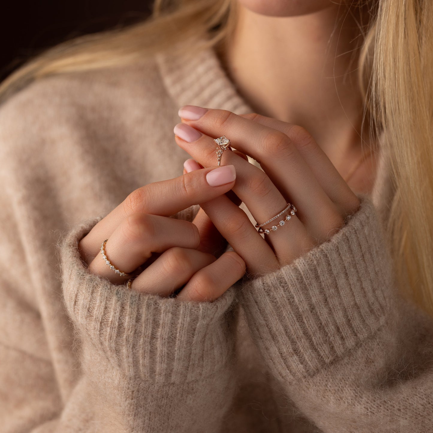 Cluster & Compass Set-Princess Lab Grown Diamond Engagement Ring