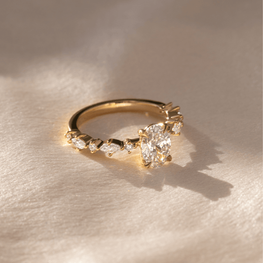 Dainty Pave-Oval Lab Grown Diamond Engagement Ring