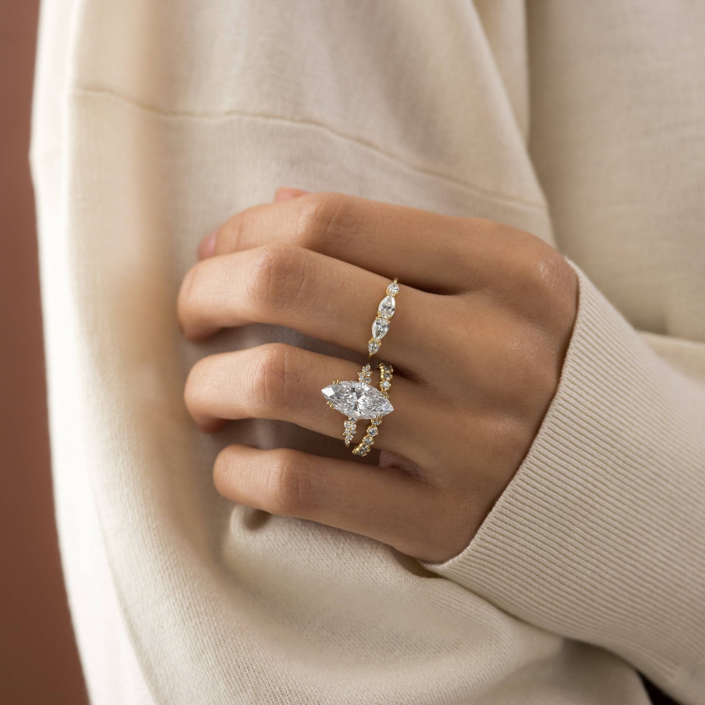 Cluster & Double Prong-Marquise Lab Grown Diamond Engagement Ring