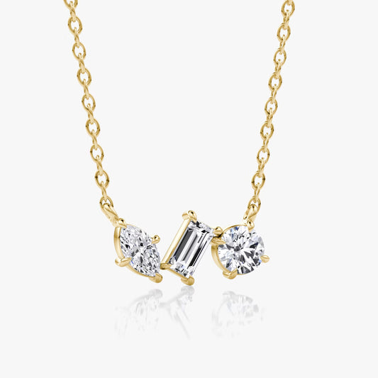 Three Stone- 0.36 CT Marquise, Round & Baguette Moissanite Necklace