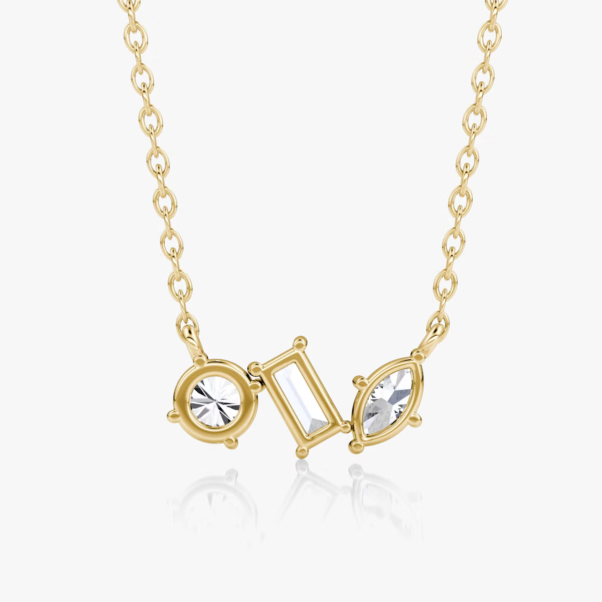 Three Stone- 0.36 CT Marquise, Round & Baguette Moissanite Necklace
