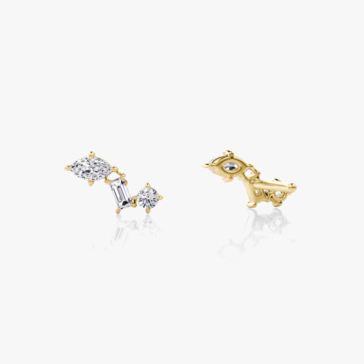 Three Stone- 0.19 CT Round, Baguette & Marquise Moissanite Stud Earrings