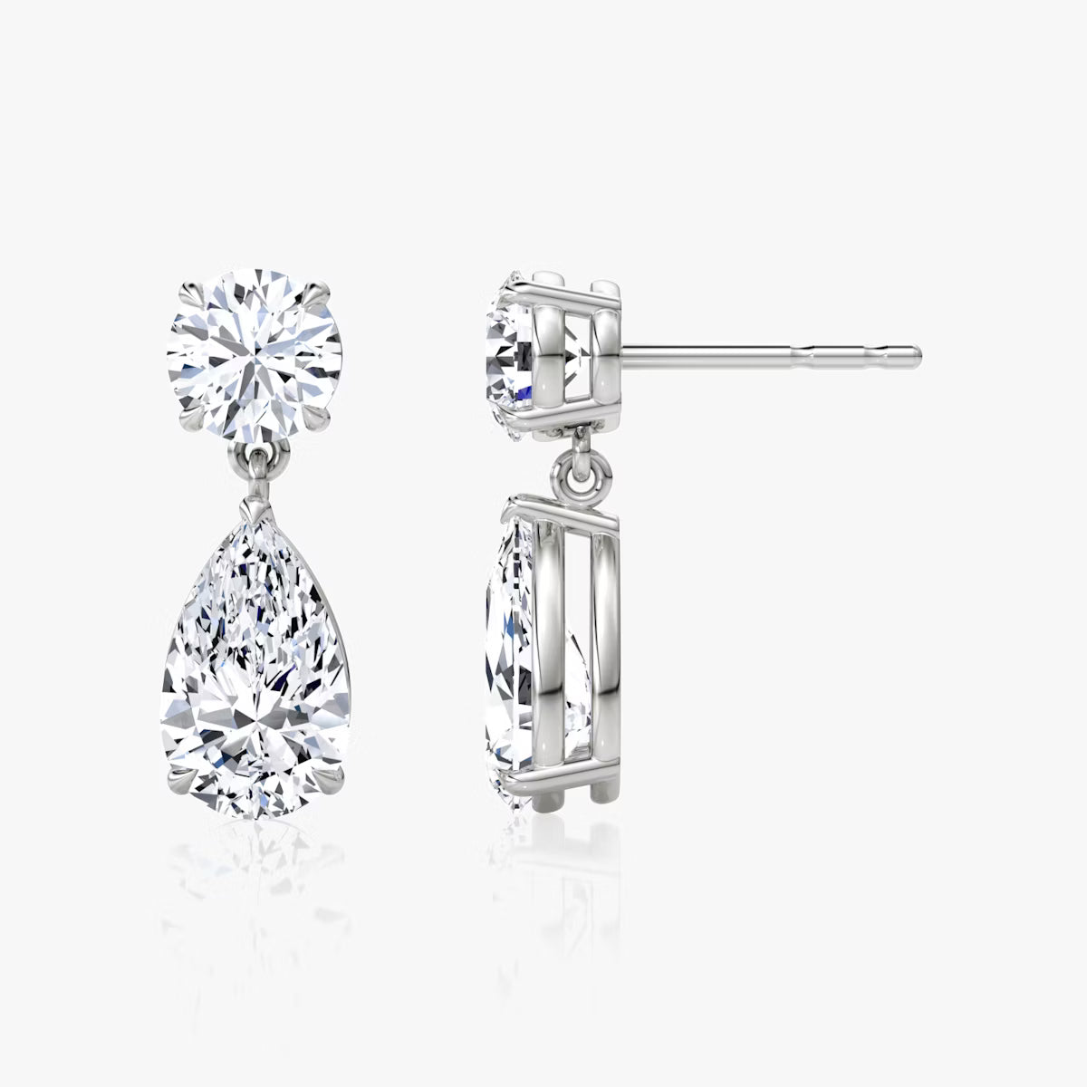Two Stone- 3.0 CT Pear & Round Moissanite Stud Earrings