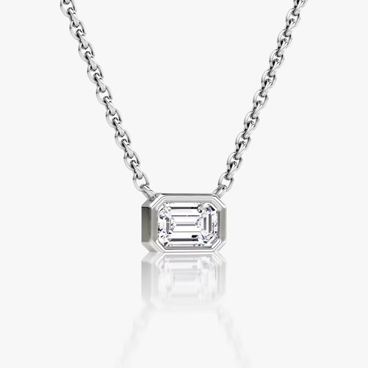 East West Solitaire Bezel- 0.25 CT Emerald Moissanite Necklace