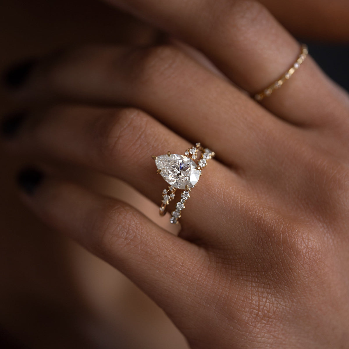 Cluster Style-Pear Lab Grown Diamond Engagement Ring