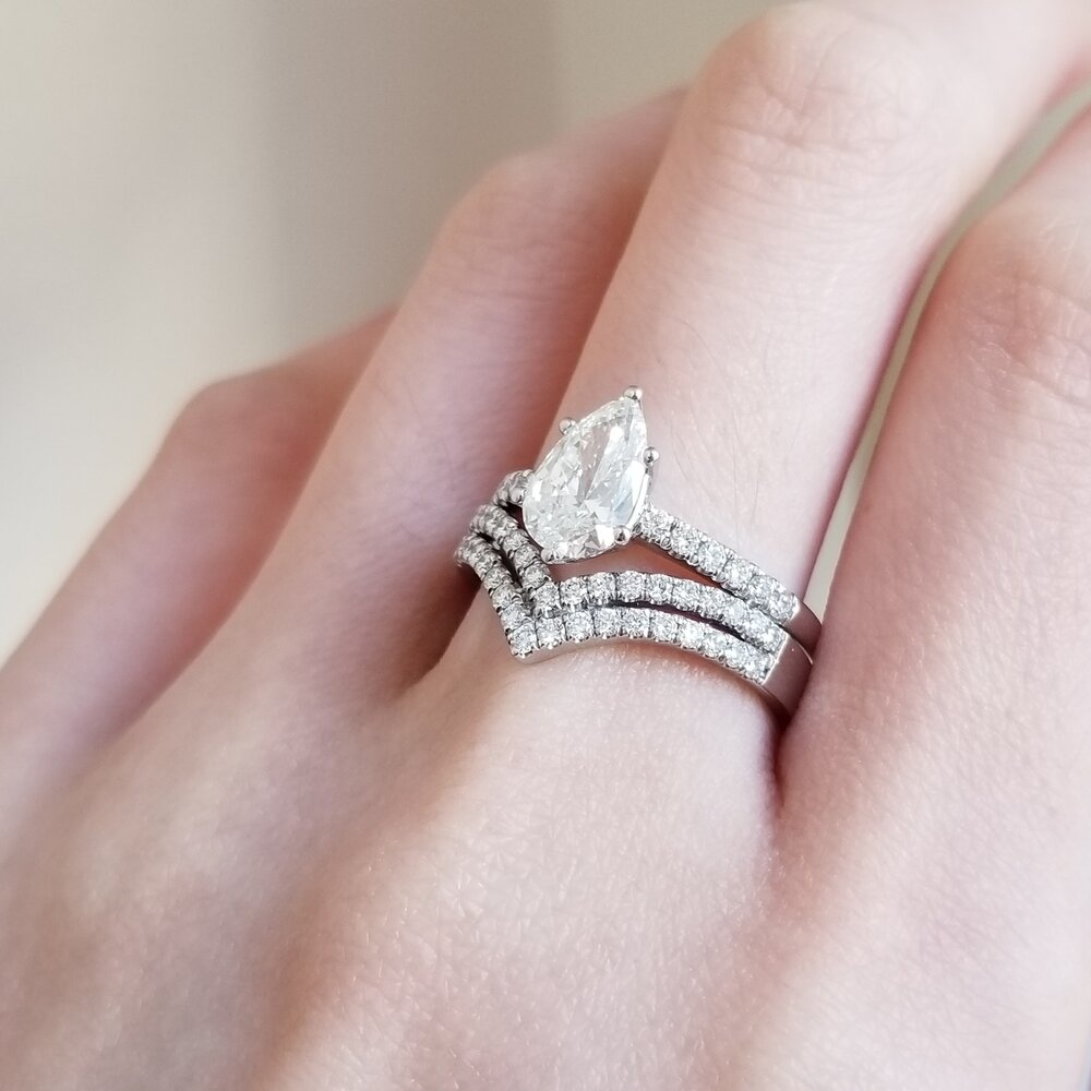 1.01 CT Pear Cut Pave CVD E/VS1 Diamond Engagement Ring 6