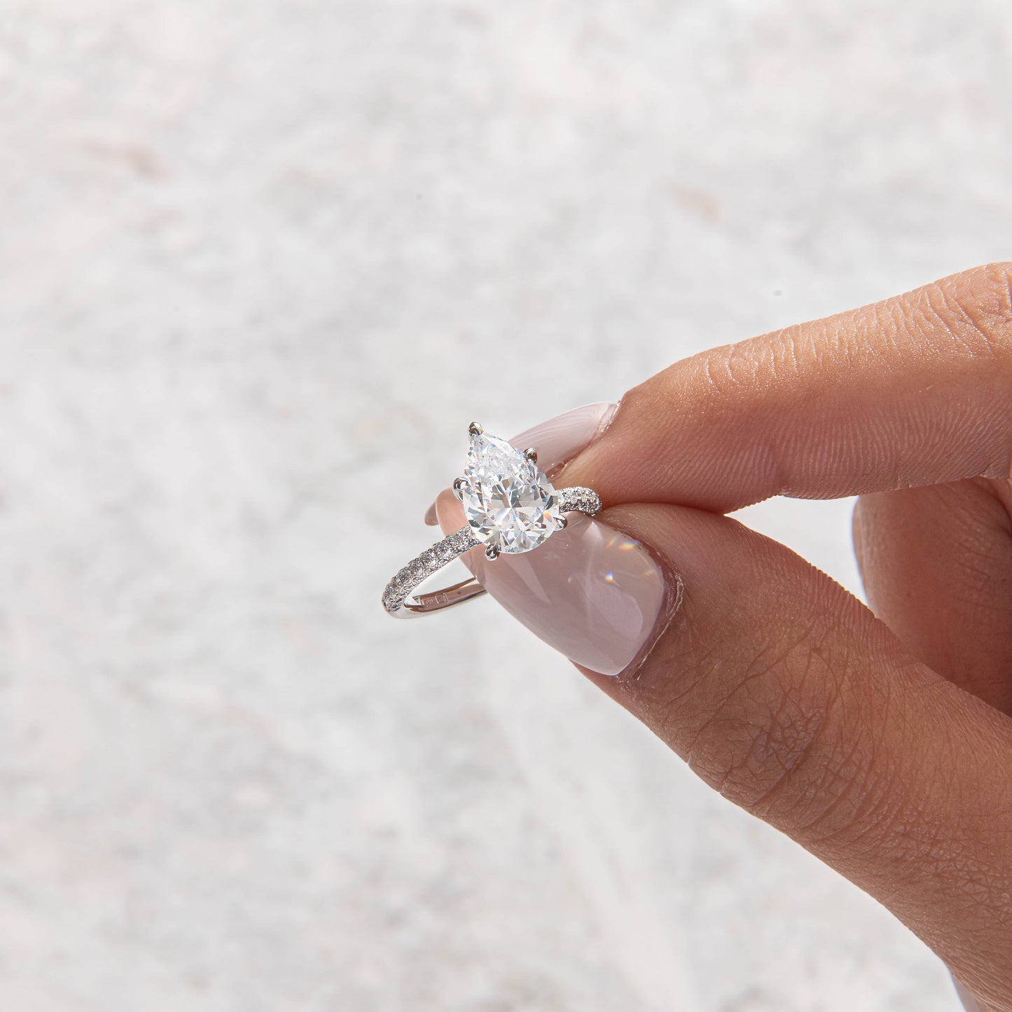 Triple Pave-Pear Lab Grown Diamond Engagement Ring