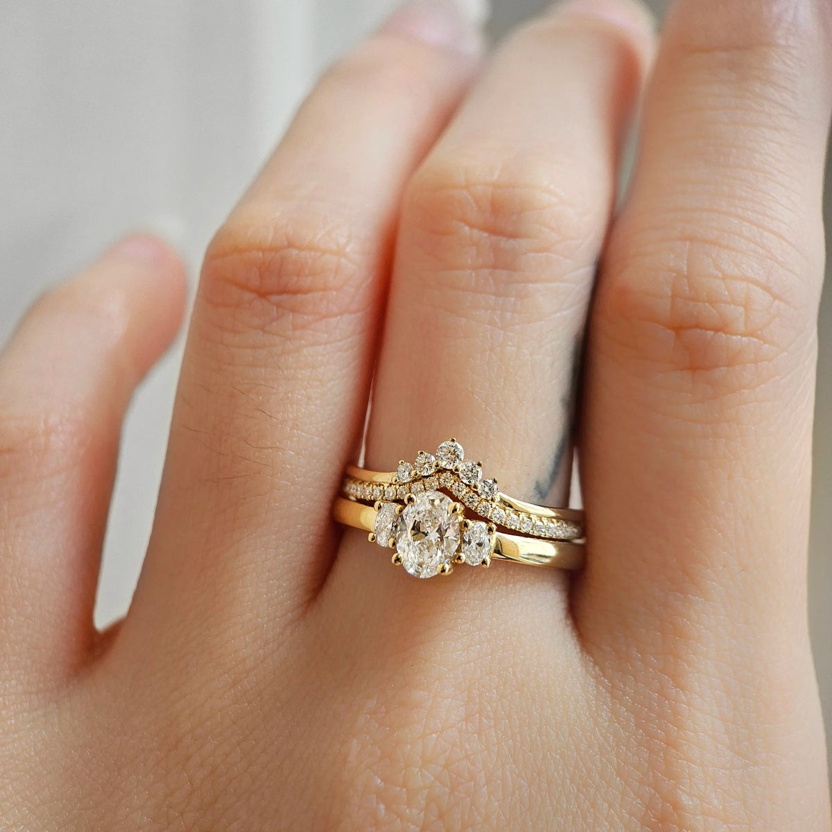 Three Stone-0.55 CT Oval Lab Grown Diamond Engagement Ring