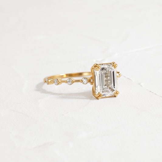 Pave & Double Prong-Emerald Lab Grown Diamond Engagement Ring