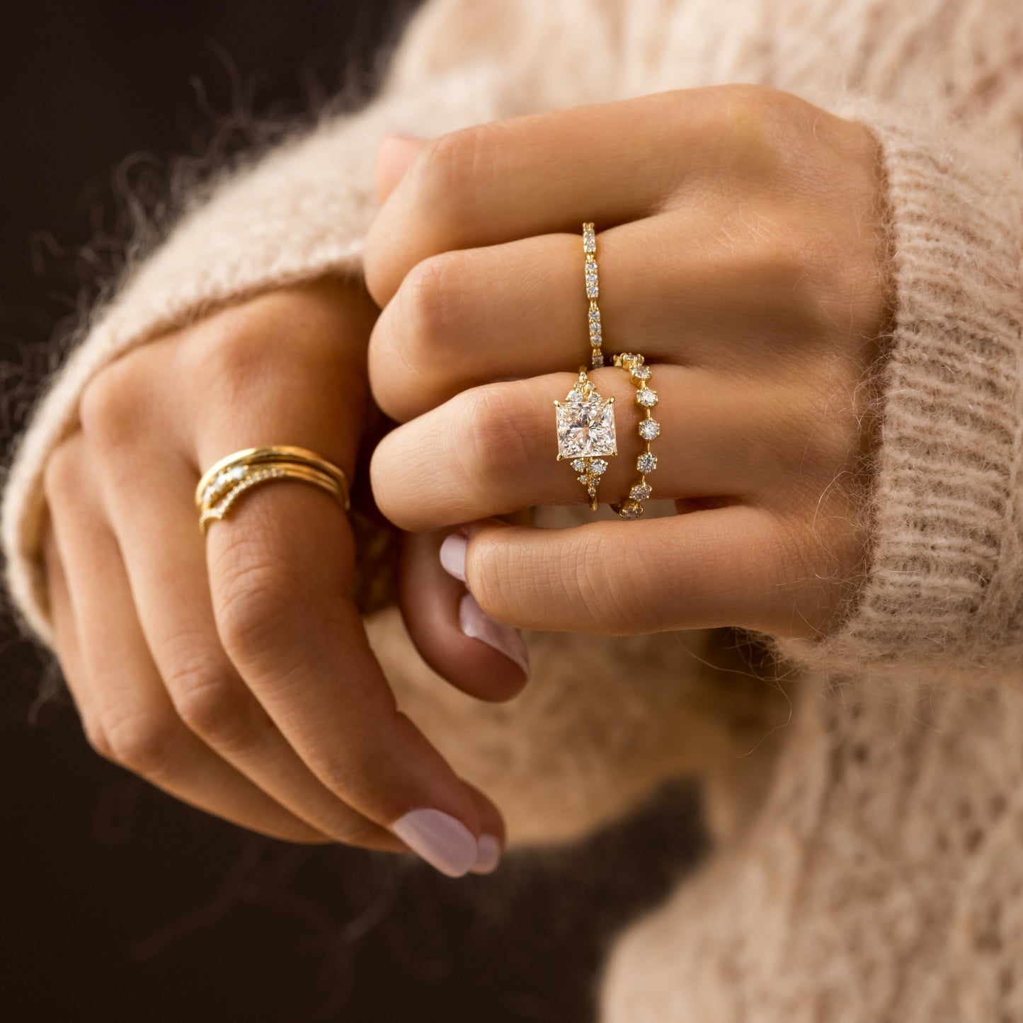 Cluster-Princess Lab Grown Diamond Engagement Ring