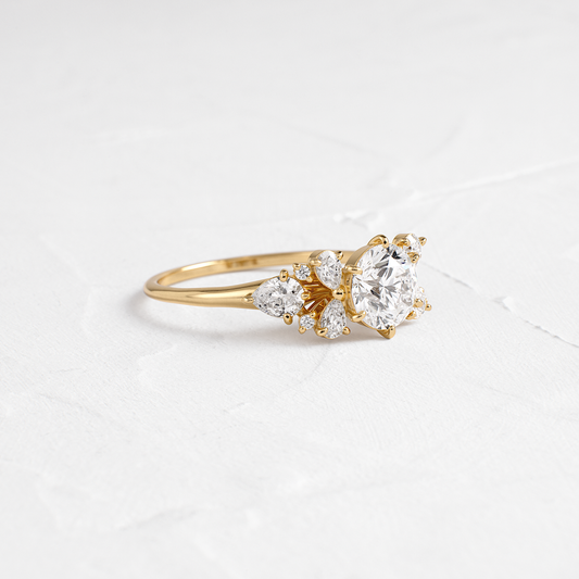 Cluster Style with Six Prong-Round Lab Grown Diamond Engagement Ring