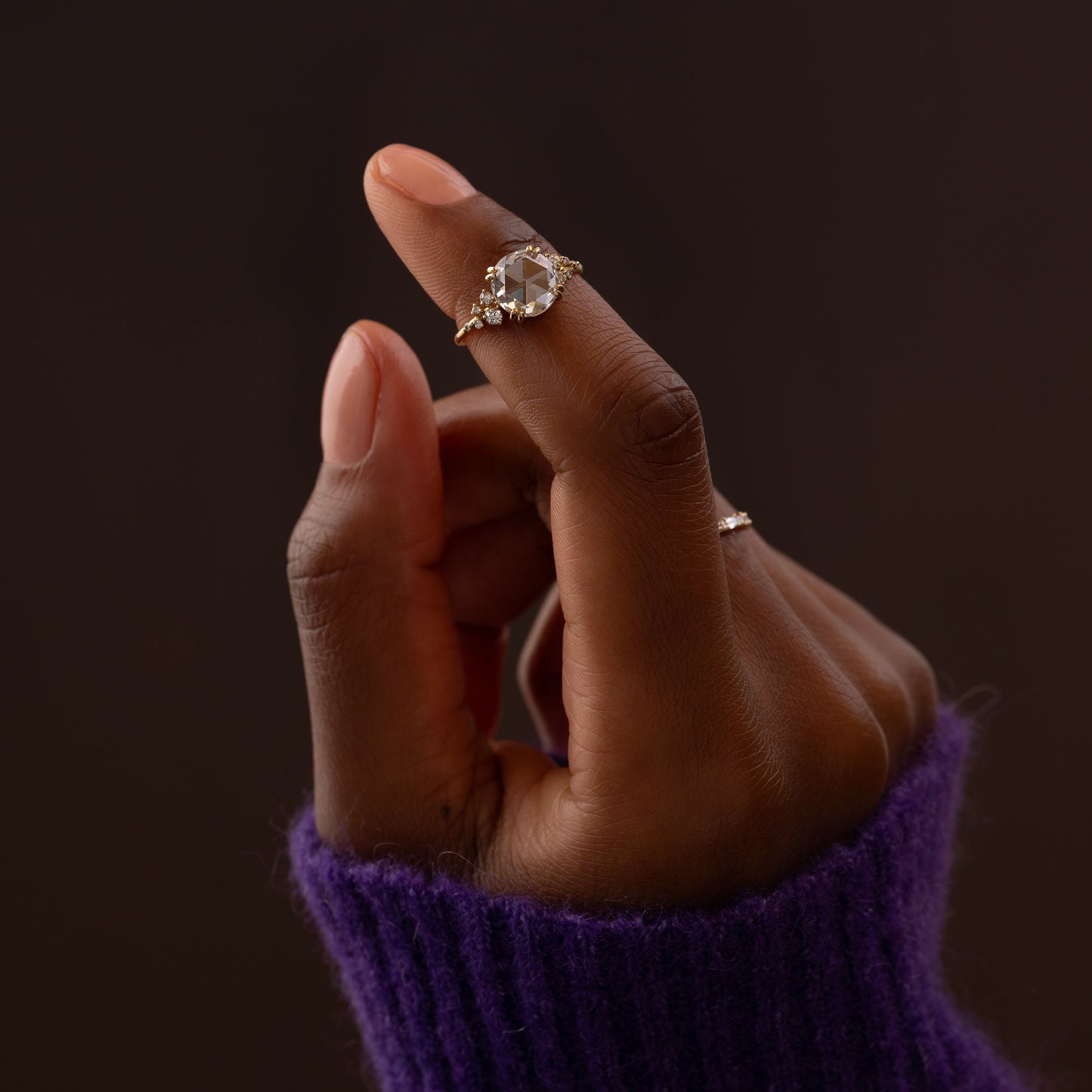 Cluster-Rose Cut Lab Grown Diamond Engagement Ring