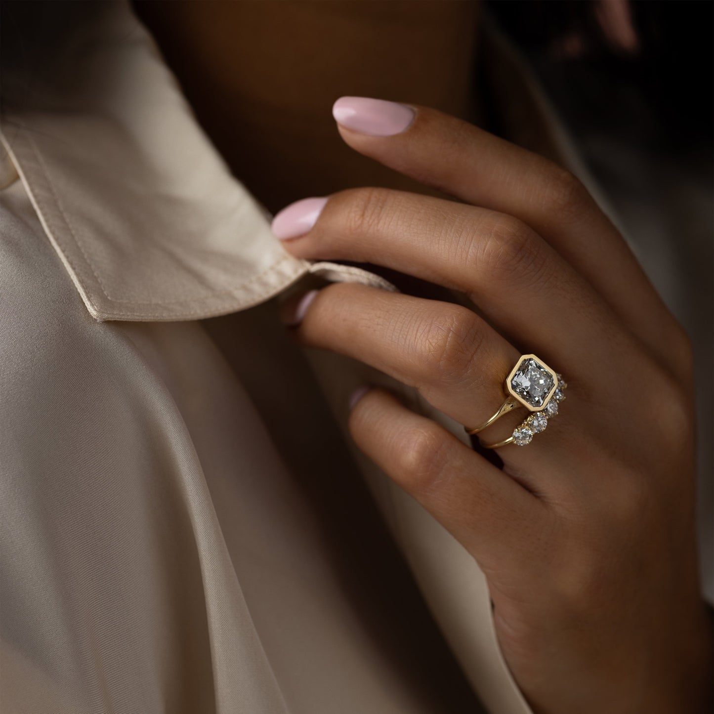 Solitaire Bezel-Square Radiant Lab Grown Diamond Engagement Ring