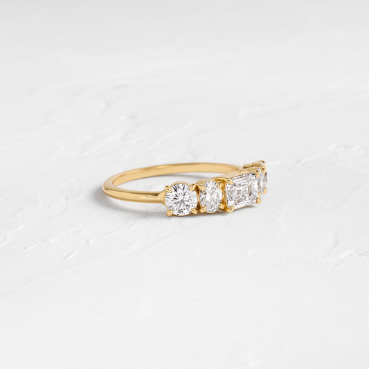 Five Stone- 1.23 CT Oval, Round & Emerald Lab Grown Diamond Wedding Band