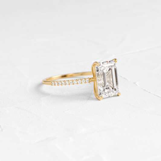 Pave-Emerald Lab Grown Diamond Engagement Ring