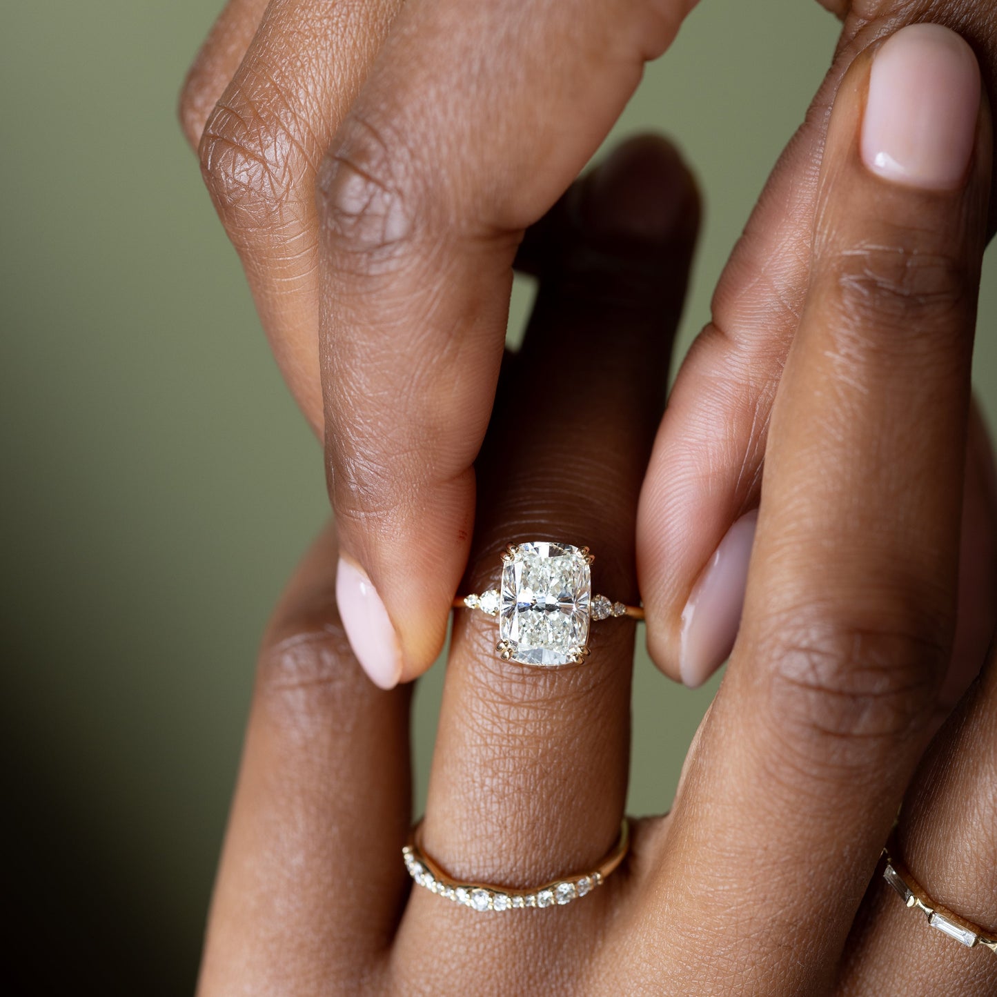 Cluster & Double Prong-Elongated Cushion Lab Grown Diamond Engagement Ring