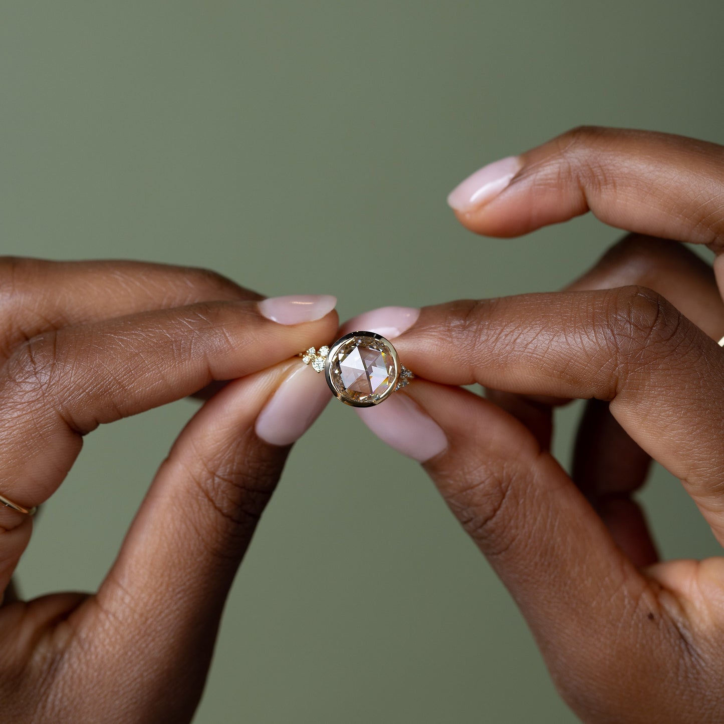 Bezel & Cluster-Rose Cut Lab Grown Diamond Engagement Ring