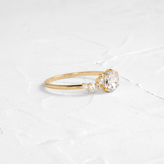 Cluster Pave-Rose Cut Lab Grown Diamond Engagement Ring