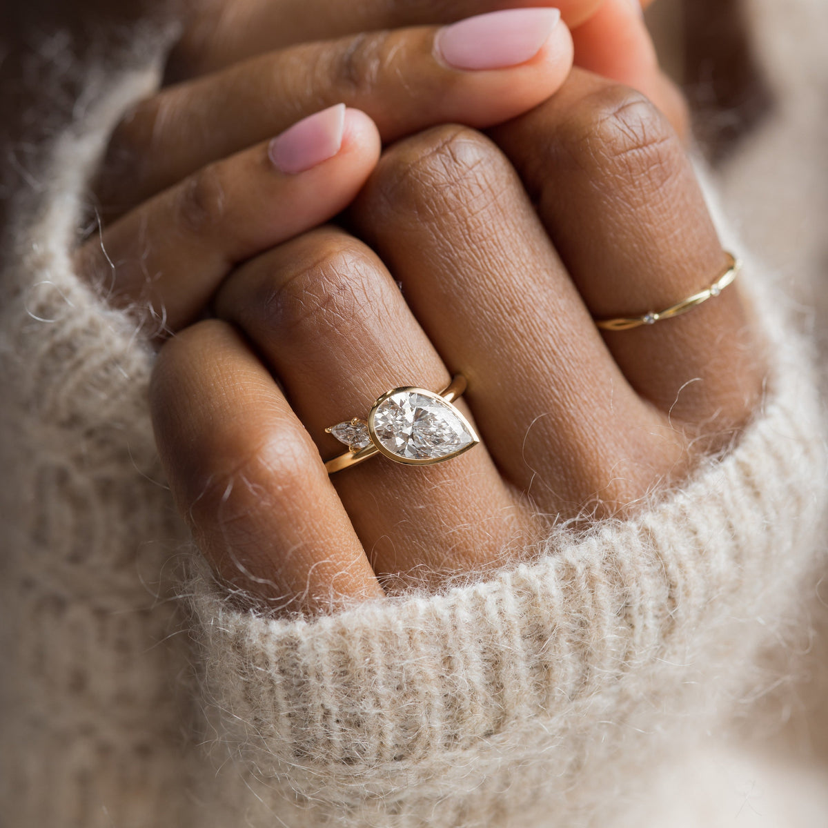 Bezel & Dainty Style-Pear Lab Grown Diamond Engagement Ring
