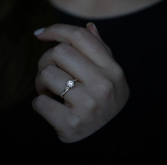 0.89 CT Round Lab-Grown Diamond Twisted Pave Engagement Ring 2