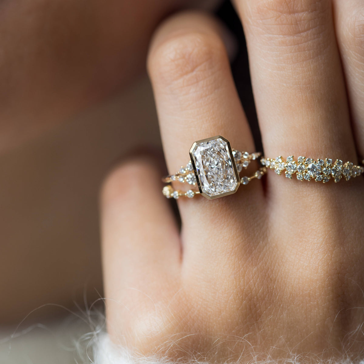 Cluster & Bezel-Radiant Lab Grown Diamond Engagement Ring
