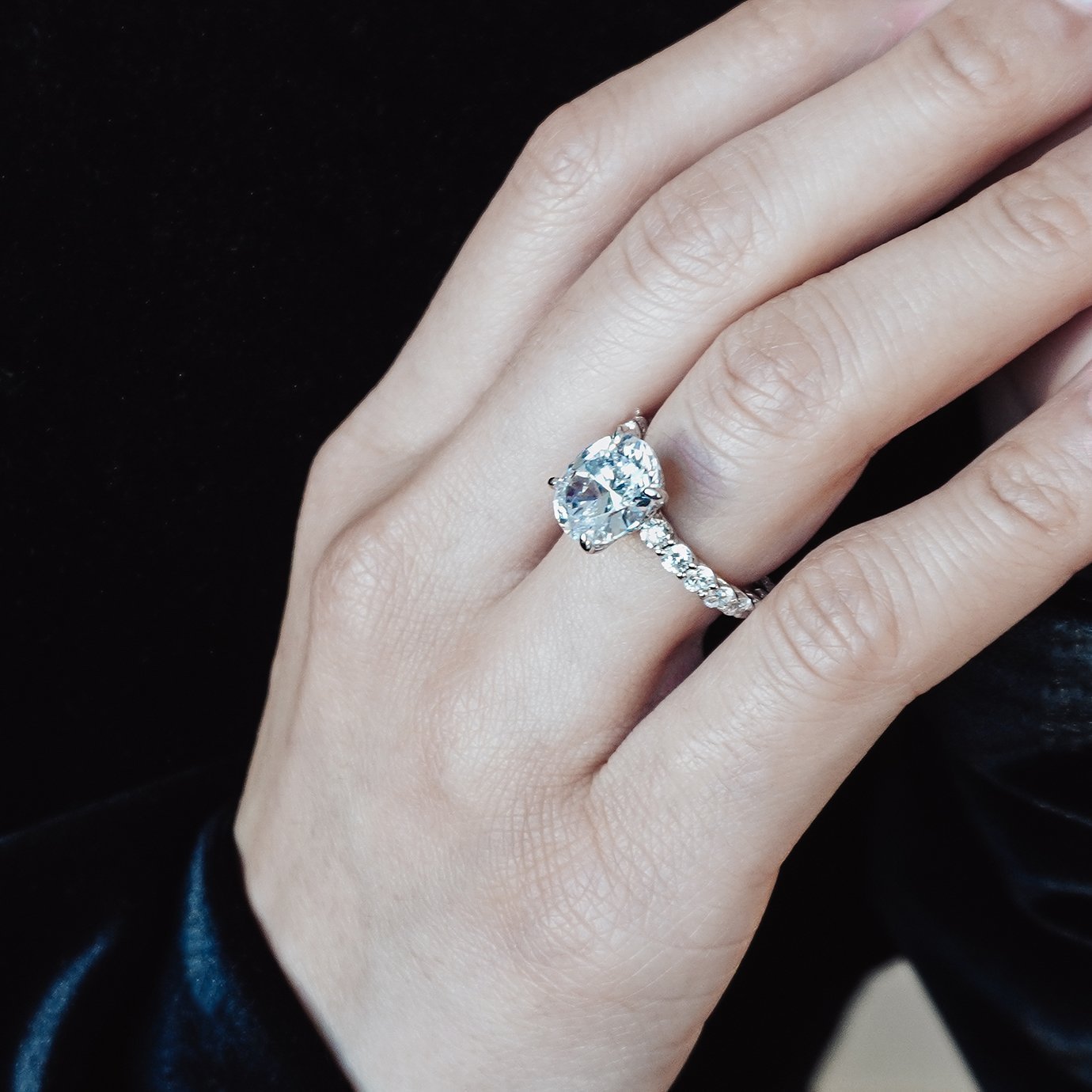 2.0 CT Oval Lab-Grown Diamond Hidden Halo Pave Engagement Ring 7