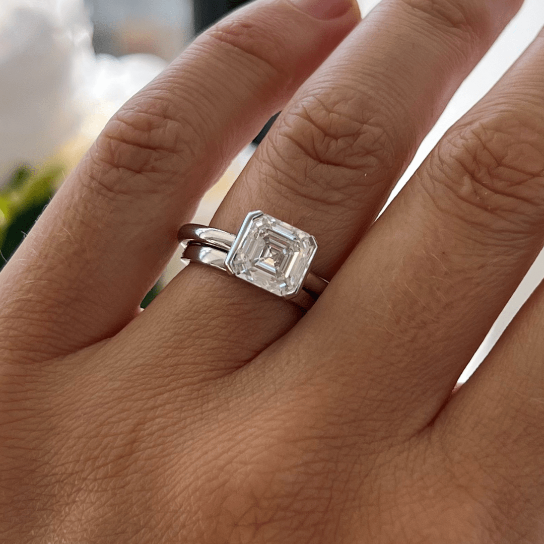 Solitaire Half Bezel-Asscher Lab Grown Diamond Engagement Ring