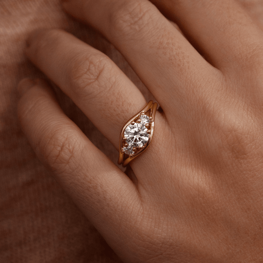 Three Stone & Double Shank-Round Lab Grown Diamond Engagement Ring