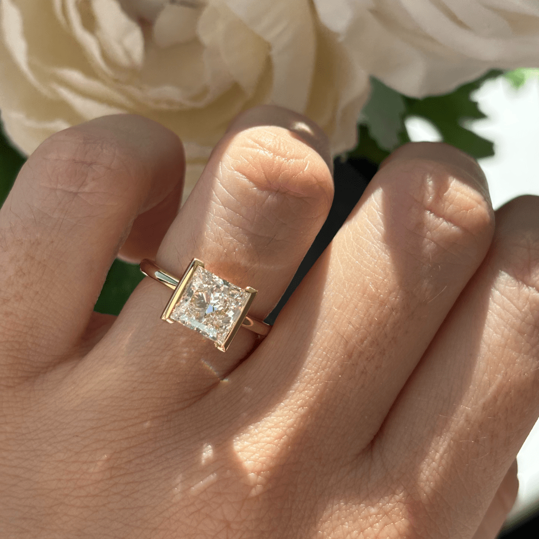 Solitaire Half Bezel-Princess Lab Grown Diamond Engagement Ring