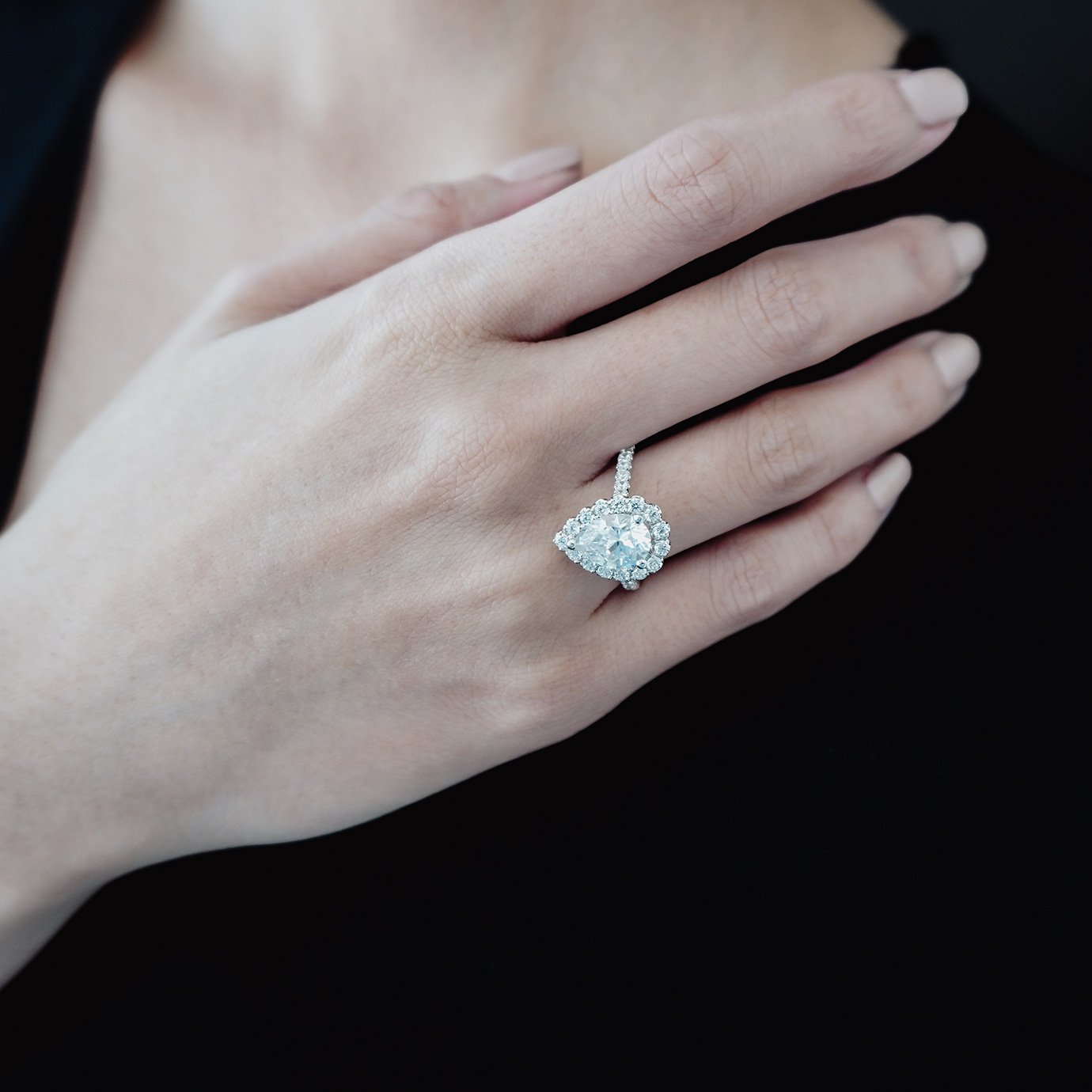2.0 CT Pear-Shaped Lab-Grown Diamond Halo & Pave Engagement Ring 7