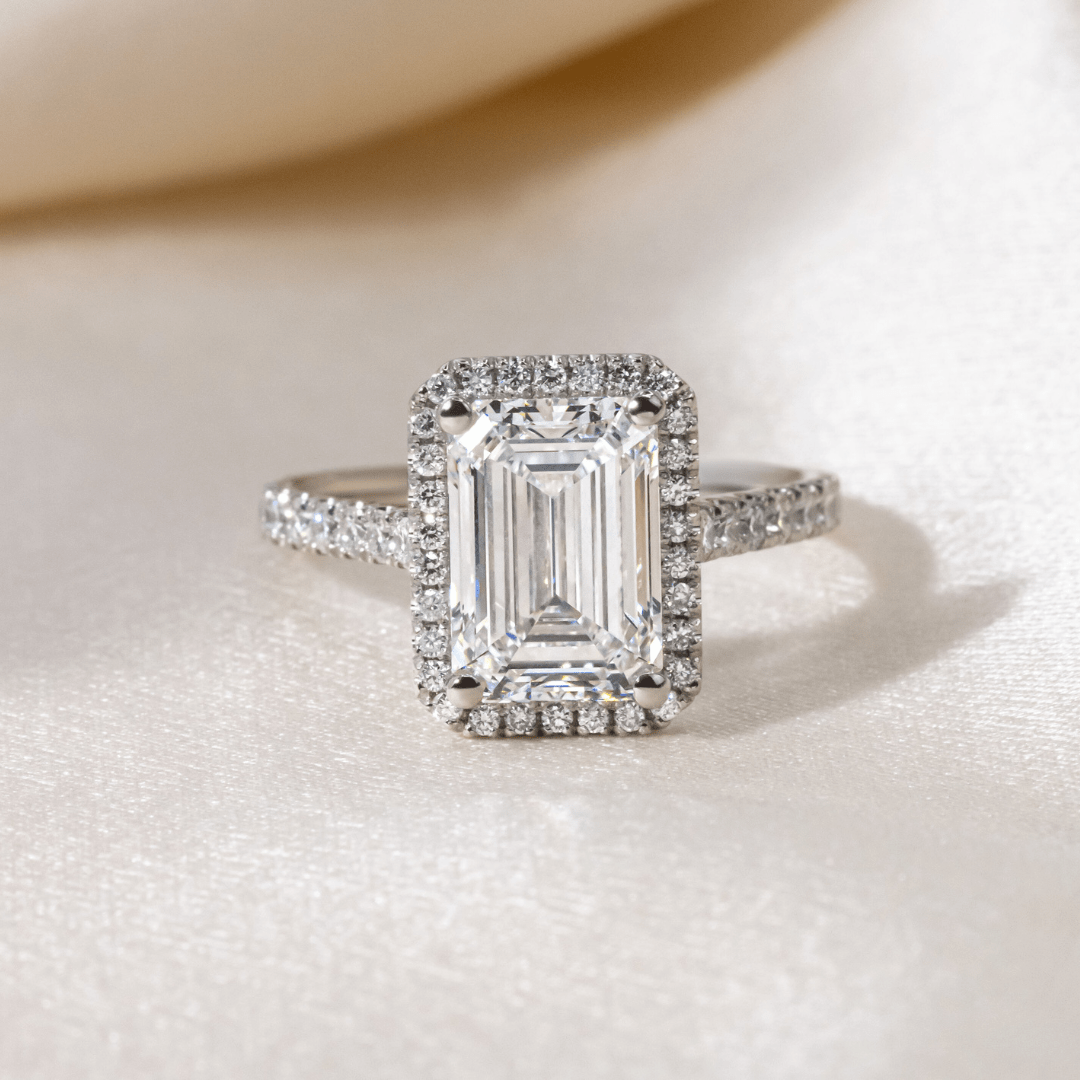 Halo & Pave-Emerald Lab Grown Diamond Engagement Ring