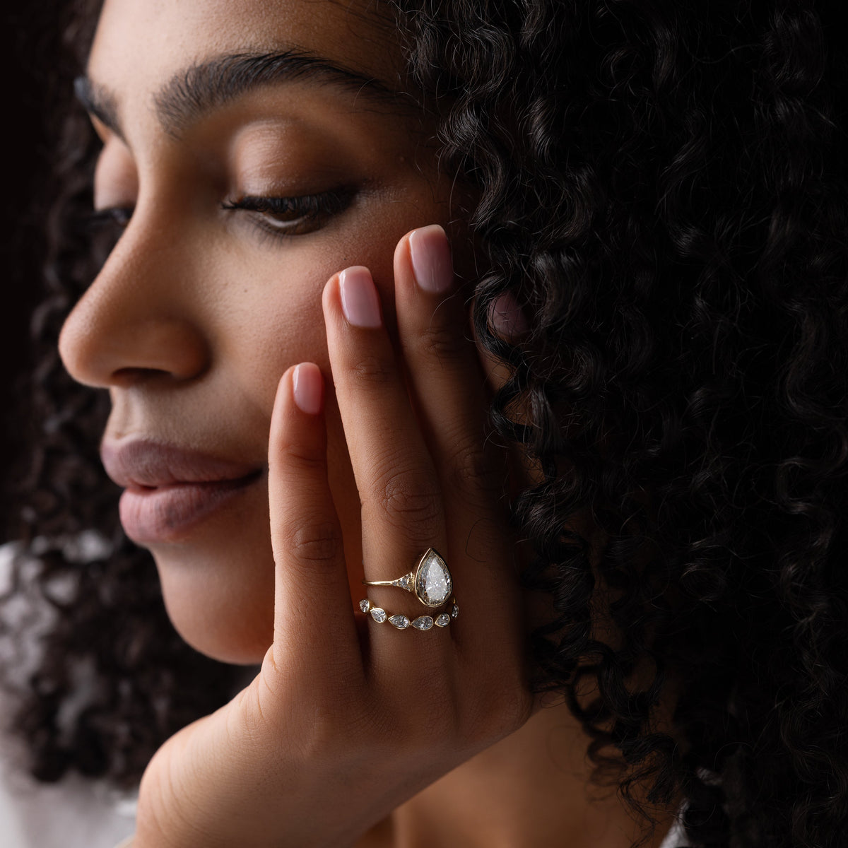 Bezel & Cluster Style-Pear Lab Grown Diamond Engagement Ring