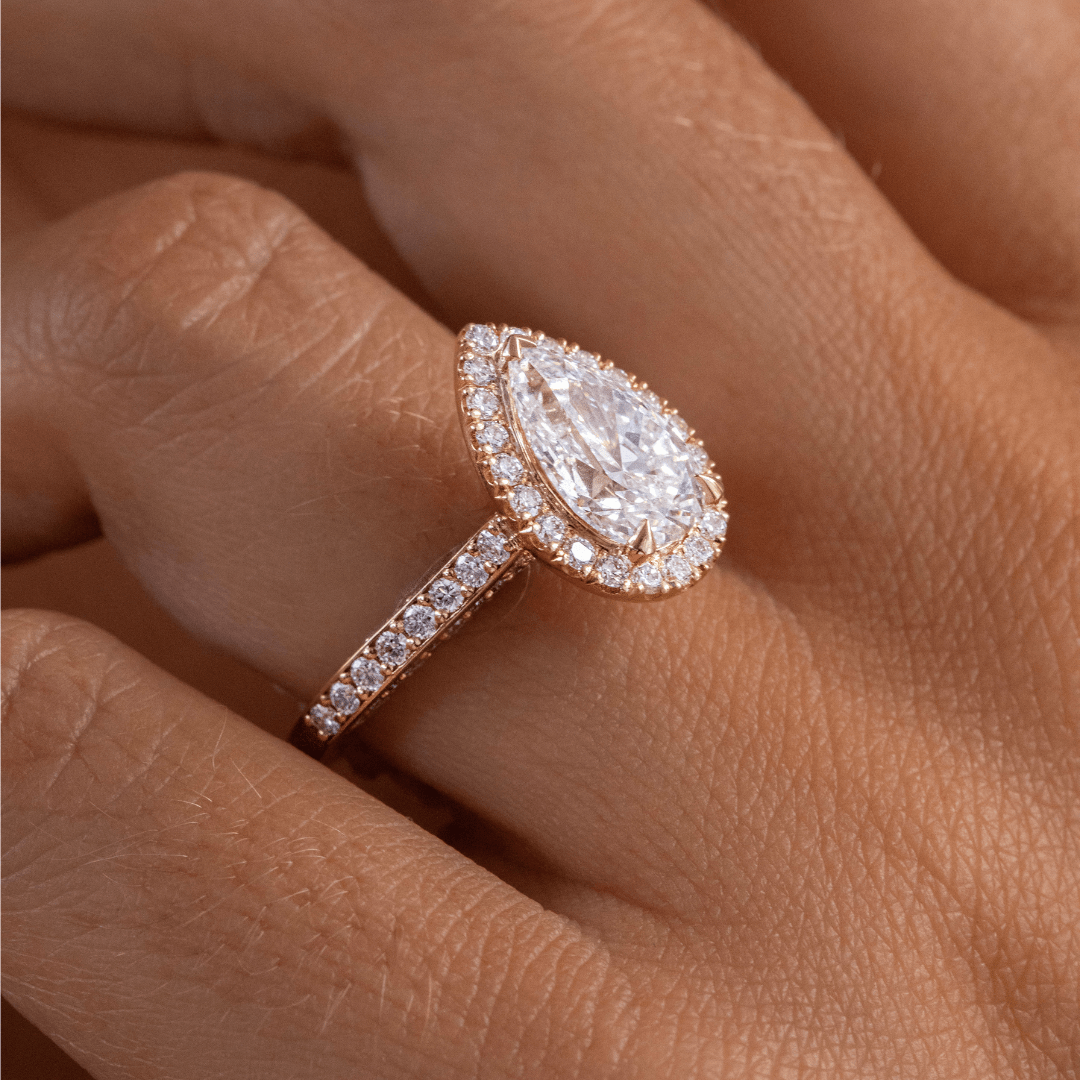 Halo & Unique Style Cathedral-Pear Lab Grown Diamond Engagement Ring