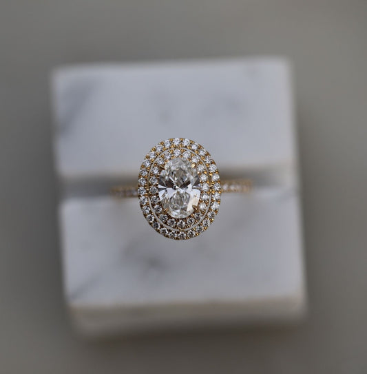Radiant 0.95 CT Oval Lab-Grown Diamond Double Halo Engagement Ring 1