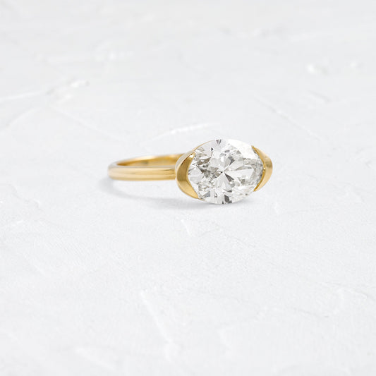 East West Solitaire Half Bezel-Oval Lab Grown Diamond Engagement Ring