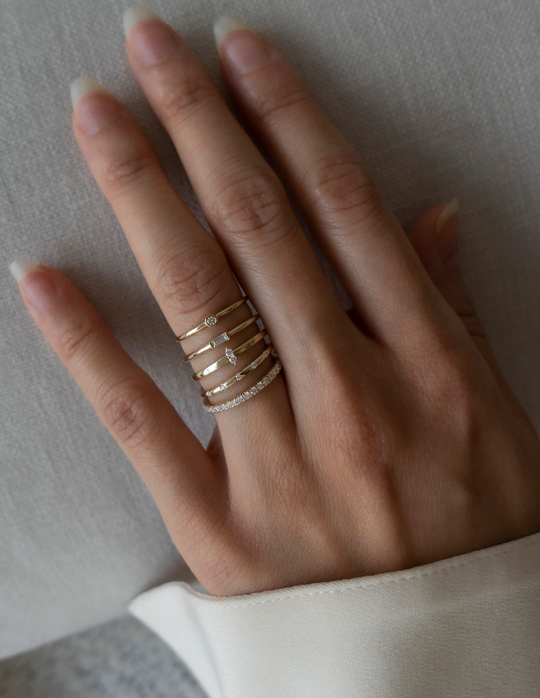 East West Solitaire Half Bezel | Stackable Ring- 0.06 CT Baguette Moissanite Wedding Band