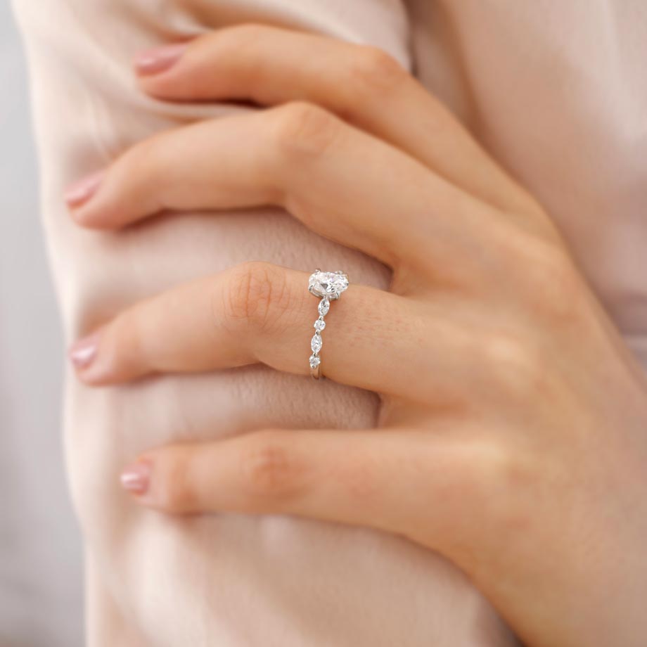 Eternal Sparkle: 0.90 CT Oval Lab-Grown Diamond Pave Engagement Ring 7