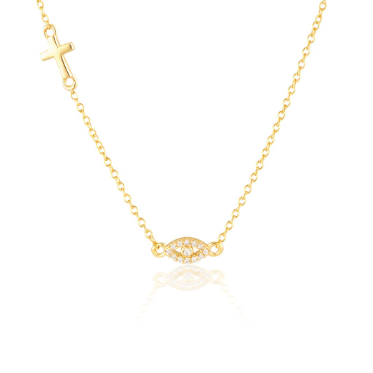 0.2 TCW Round Lab-Grown Diamond Evil Eye Necklaces with Cross Charm 2