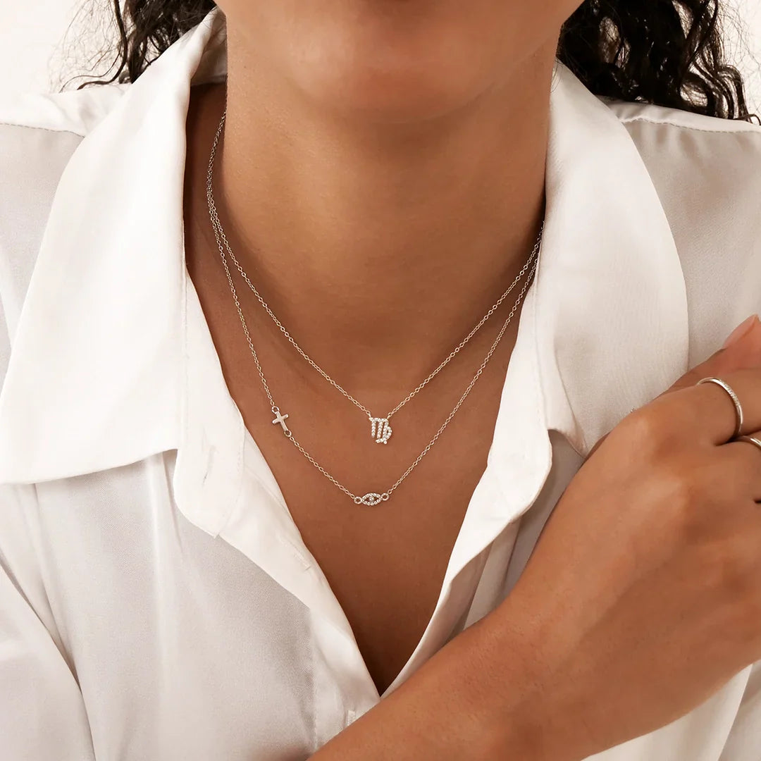 0.2 TCW Round Lab-Grown Diamond Evil Eye Necklaces with Cross Charm 14