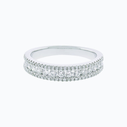 0.70 TCW Round Lab-Grown Diamond Double Row Half Eternity Wedding Band 1