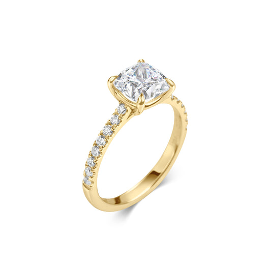 2 CT Cushion Cut Lab-Grown Diamond Pavé Engagement Ring 2