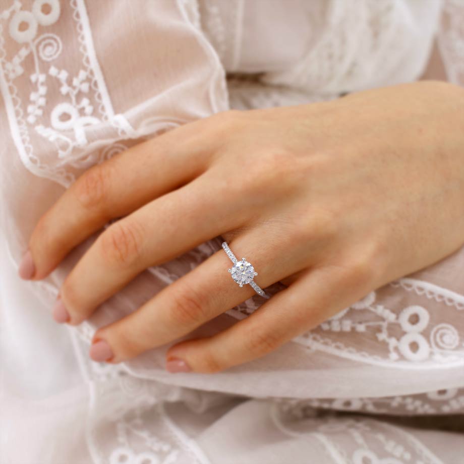 1.20 CT Round Lab Grown Diamond Engagement Ring With Pave Band 5