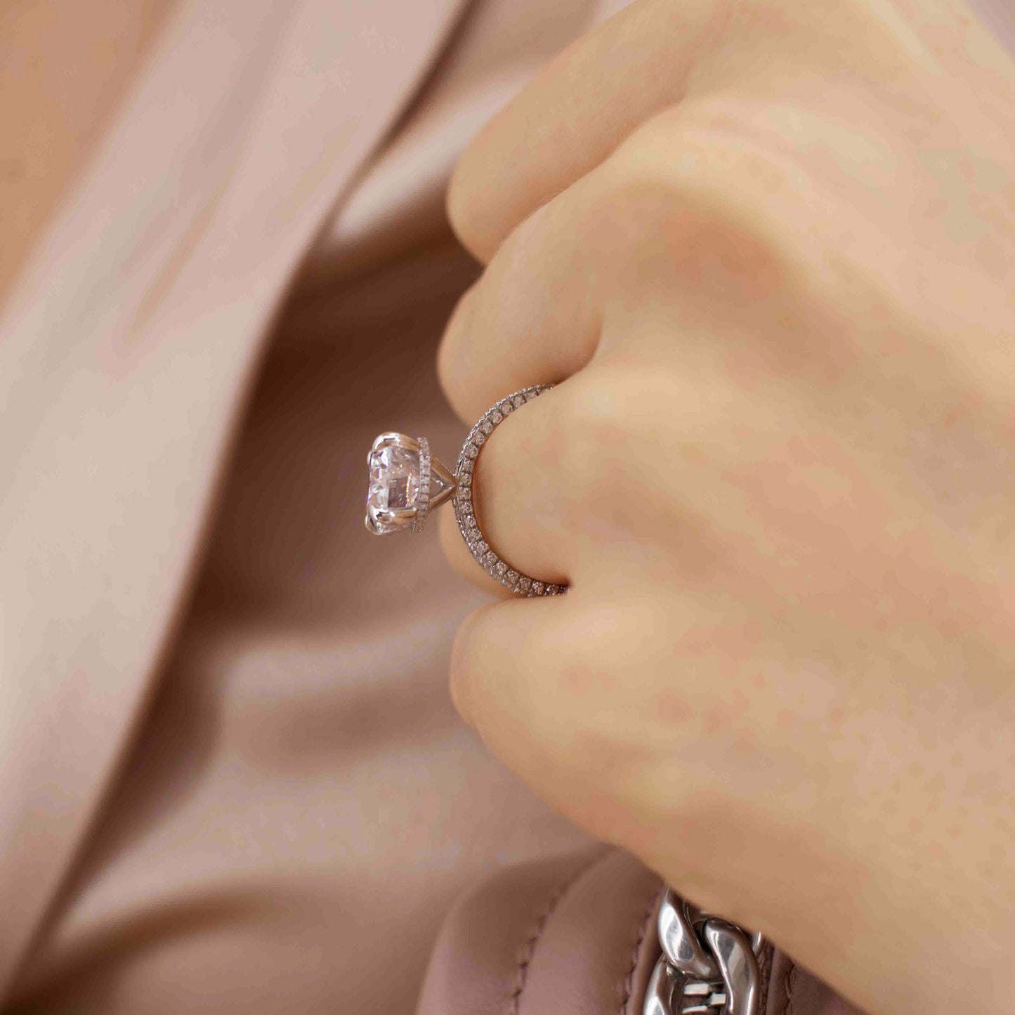 4.20 CT Oval Lab-Grown Diamond Hidden Halo Pave Engagement Ring 7