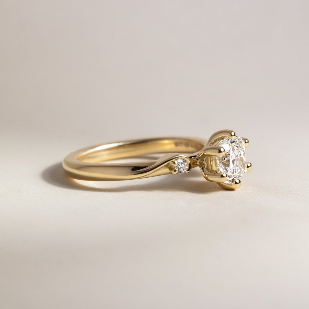 Three Stone Dainty Style-Cushion Lab Grown Diamond Engagement Ring