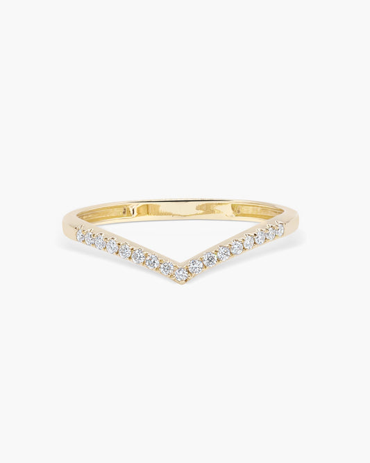 0.14 TCW Round Lab Grown Diamond V Shaped Gold Wedding Band 1