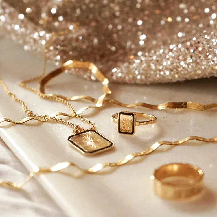 Gold Bordered Bold Engraved Enamel Necklace 6