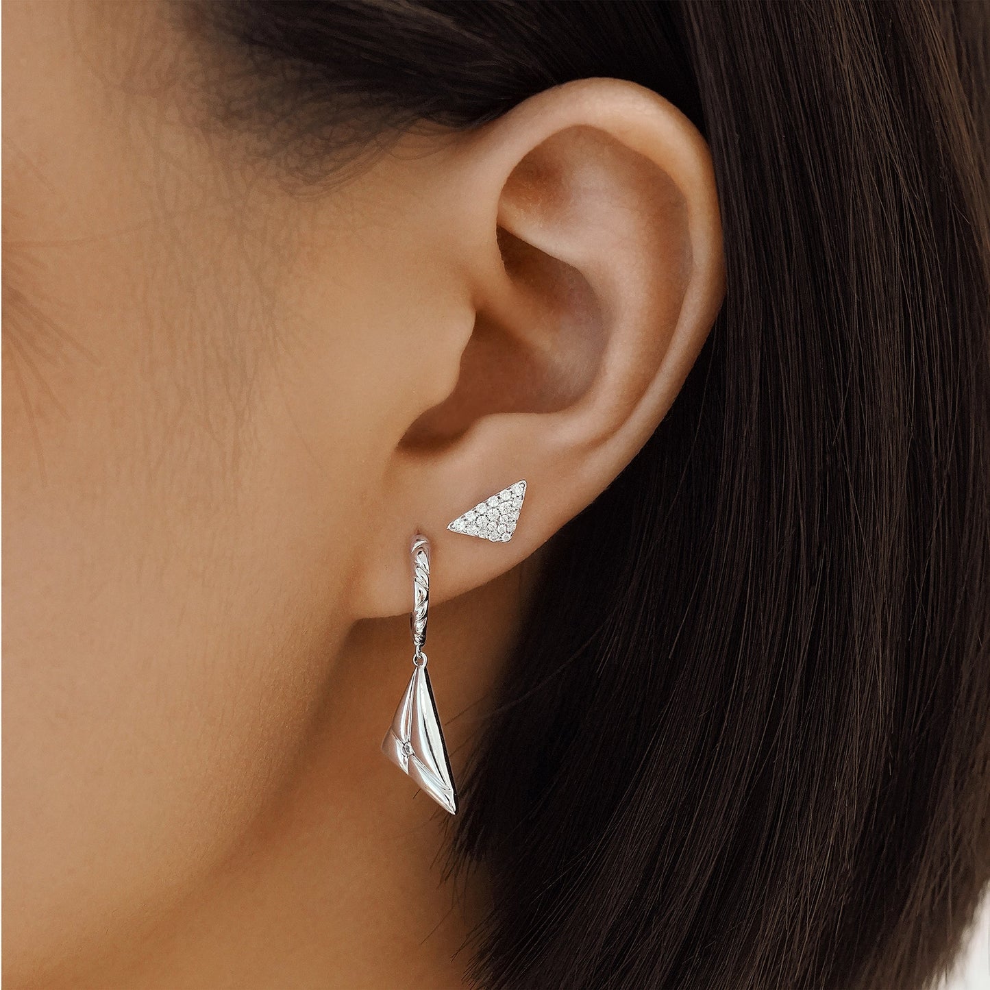 0.02 TCW Lab-Grown Diamond Triangle Drop Earrings 4